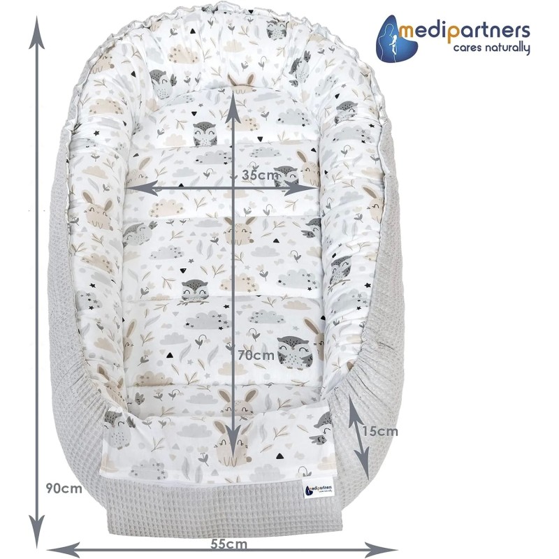 Lantigo Set Nid Bébé 5-en-1 Premium 100% Coton OEKO-TEX – Cocon 95×55 + Matelas + Coussin + Couverture